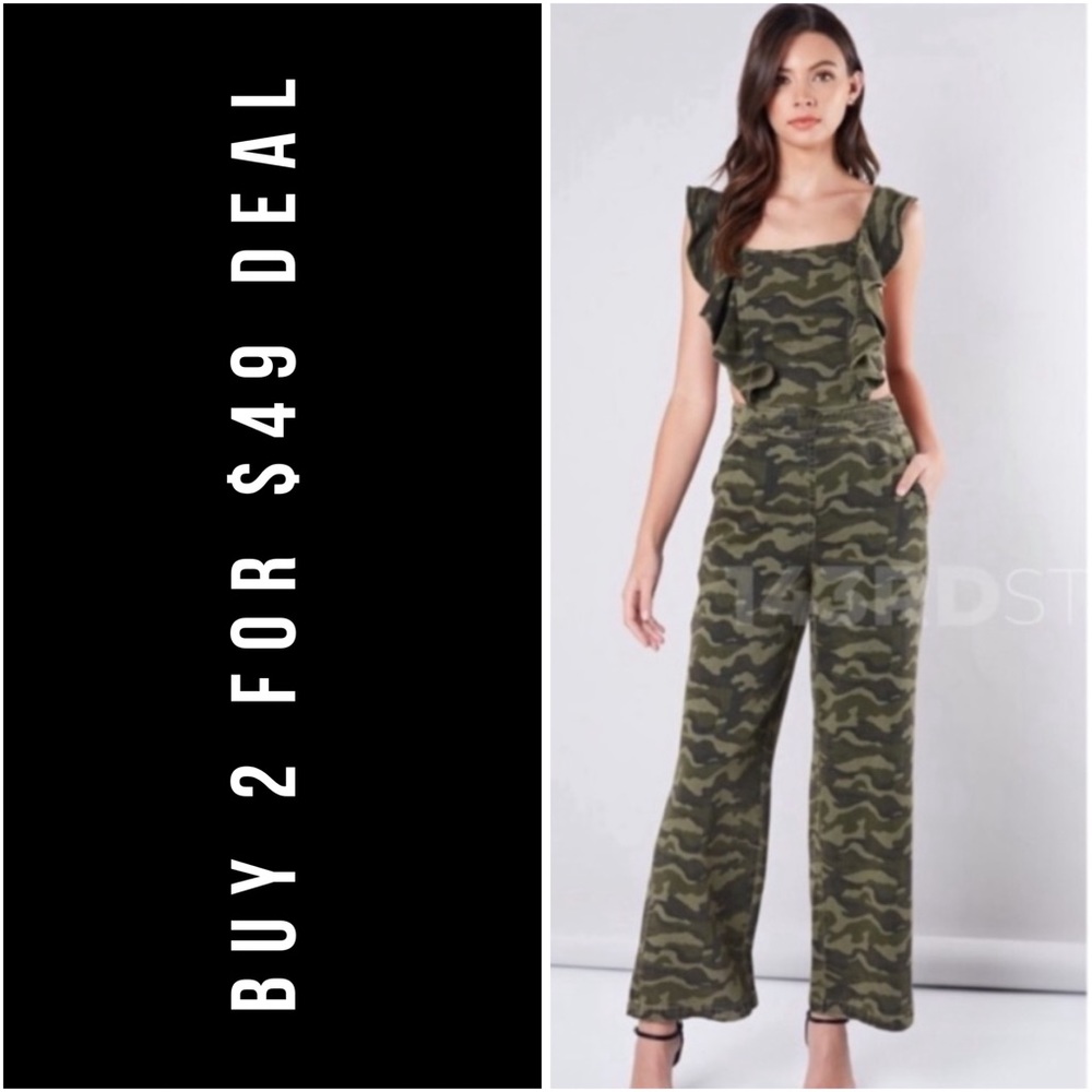 LAST1️⃣//OLIVE CAMO DENIM JUMPSUIT